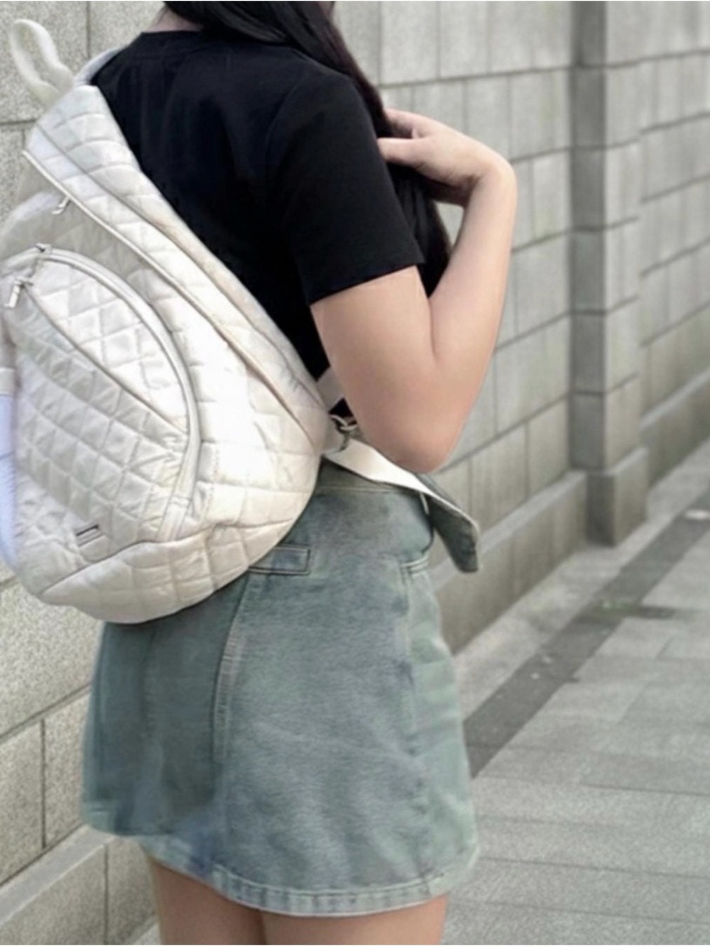 Quilted Sling Backpack for Women - Cream - Picture 3 of 6